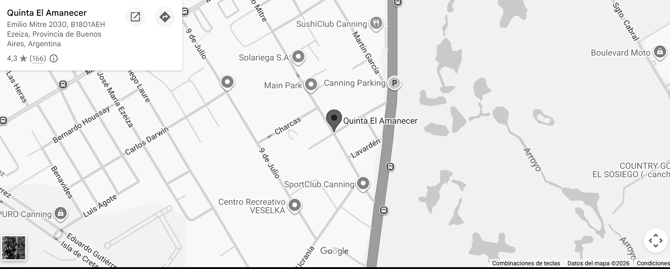 Mapa de ubicación Quinta El Amanecer, Emilio Mitre 2030, Ezeiza